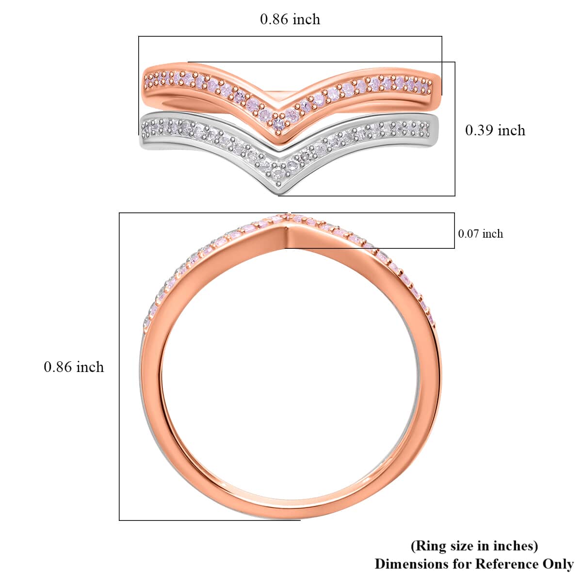 Natural Pink and White Diamond I3 0.50 ctw Set of 2 Wishbone Ring in Vermeil RG and Platinum Over Sterling Silver (Size 8) image number 5