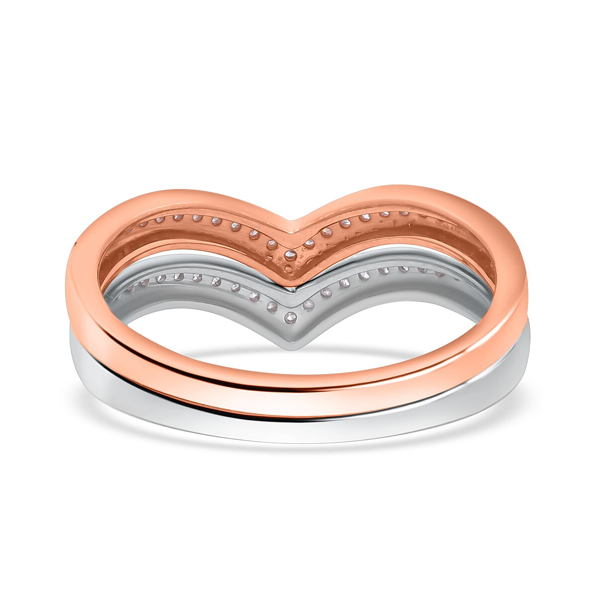 Natural Pink and White Diamond I3 0.50 ctw Set of 2 Wishbone Ring in Vermeil RG and Platinum Over Sterling Silver (Size 9) image number 4