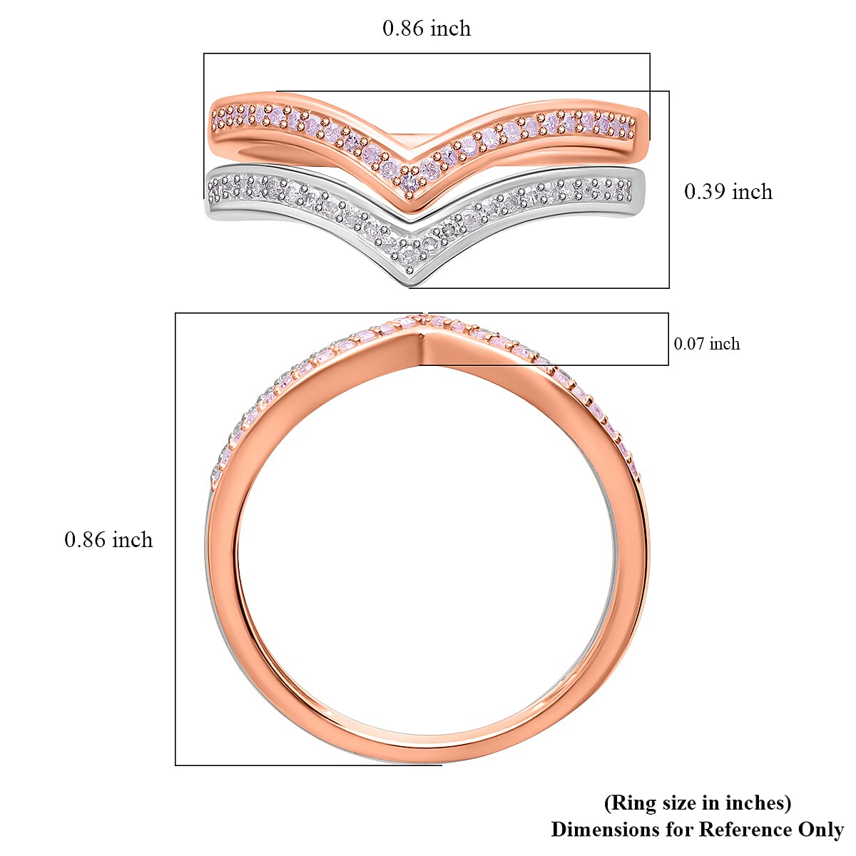 Natural Pink and White Diamond I3 0.50 ctw Set of 2 Wishbone Ring in Vermeil RG and Platinum Over Sterling Silver (Size 9) image number 5