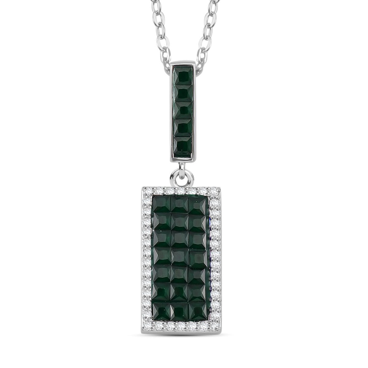 Simulated White and Green Diamond Pendant Necklace 20 Inches in Rodium Over Sterling Silver image number 0