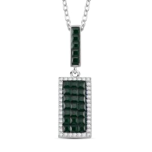 Simulated White and Green Diamond Pendant Necklace 20 Inches in Rodium Over Sterling Silver