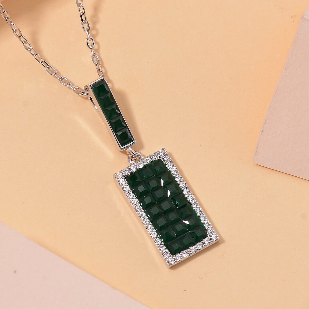 Simulated White and Green Diamond Pendant Necklace 20 Inches in Rodium Over Sterling Silver image number 1