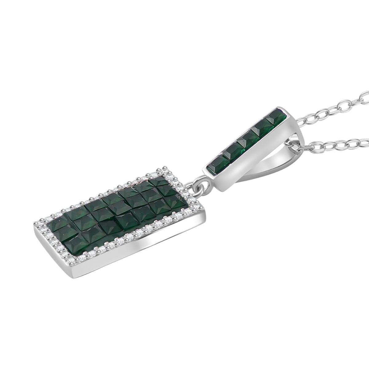 Simulated White and Green Diamond Pendant Necklace 20 Inches in Rodium Over Sterling Silver image number 3
