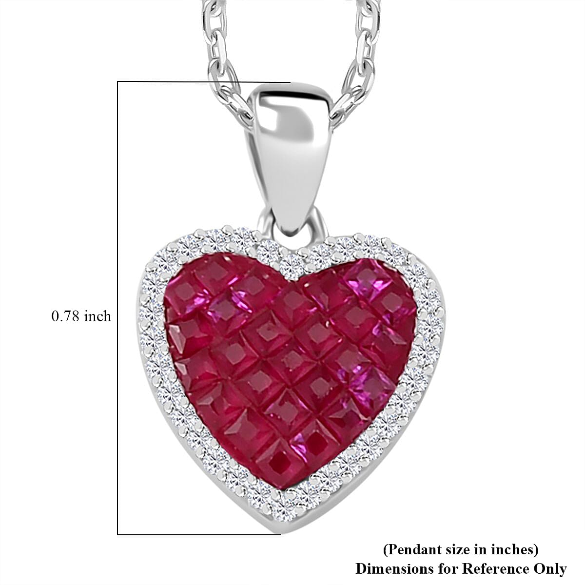 Simulated White and Red Color Diamond Heart Pendant Necklace in Rhodium Over Sterling Silver 20 Inches
