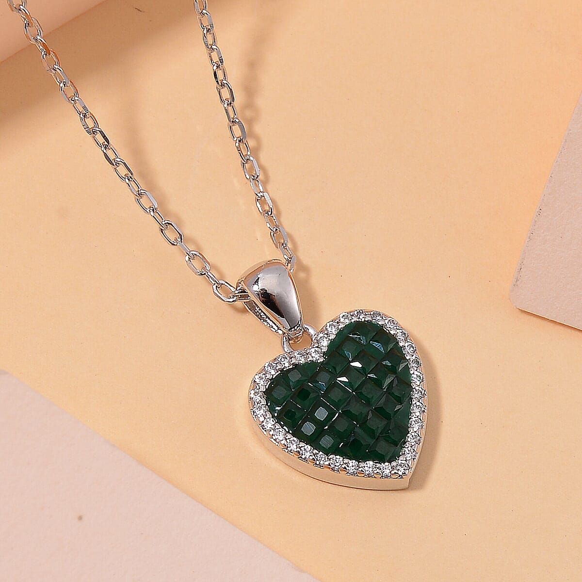 Simulated White and Green Diamond Heart Pendant Necklace in Rhodium Over Sterling Silver 20 Inches image number 1
