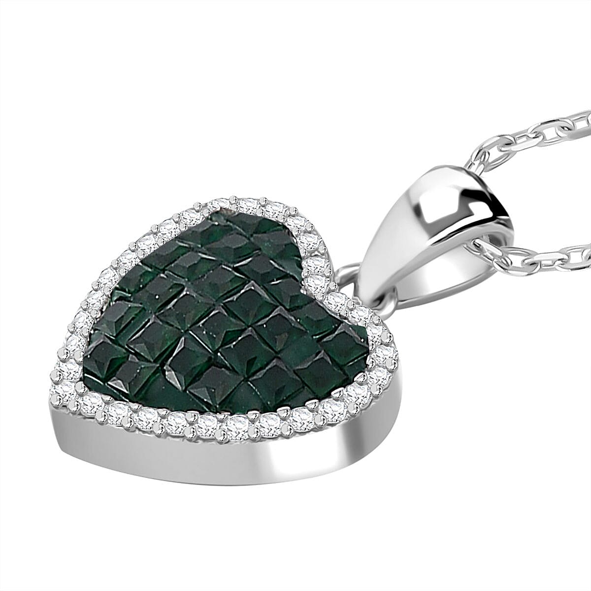 Simulated White and Green Diamond Heart Pendant Necklace in Rhodium Over Sterling Silver 20 Inches image number 3