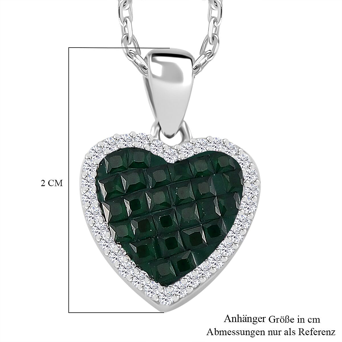 Simulated White and Green Diamond Heart Pendant Necklace in Rhodium Over Sterling Silver 20 Inches image number 6