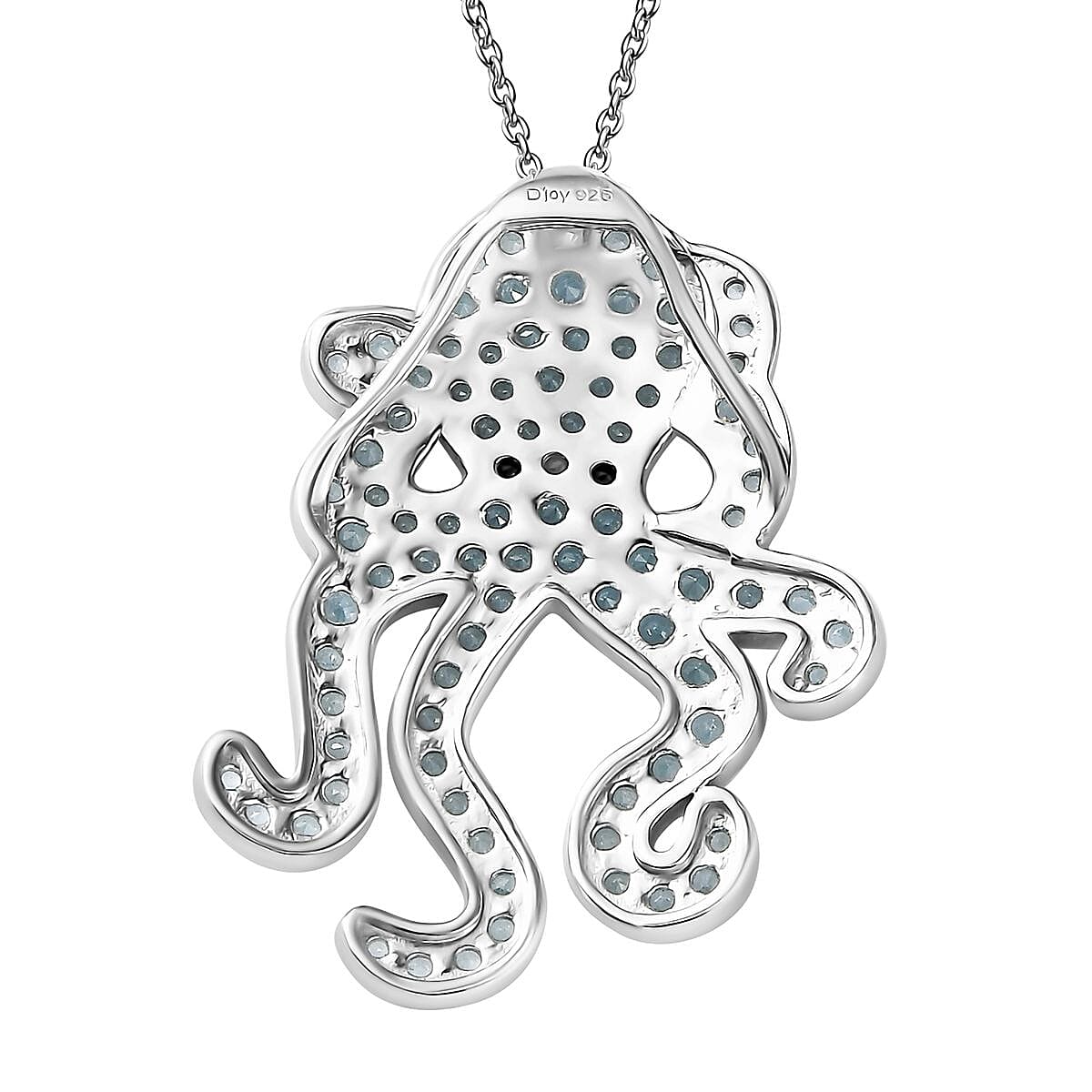 Betroka Blue Apatite and Thai Black Spinel 2.50 ctw Octopus Pendant Necklace in Rhodium Over Sterling Silver 20 Inches