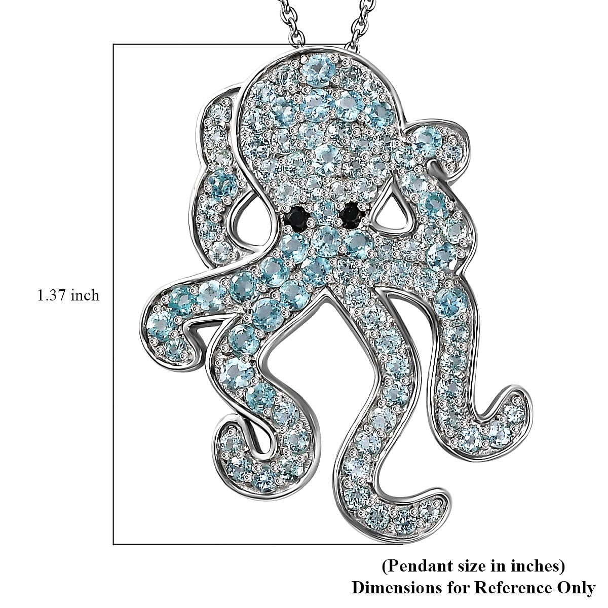 Betroka Blue Apatite and Thai Black Spinel 2.50 ctw Octopus Pendant Necklace in Rhodium Over Sterling Silver 20 Inches