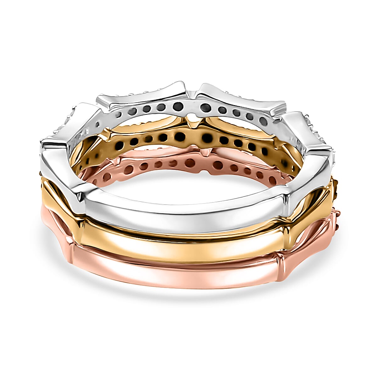 GP Italian Garden Collection Multi Diamond 0.50 ctw Set of 3 Stack Ring in 18K Vermeil YRG and Rhodium Over Sterling Silver (Size 6.0)