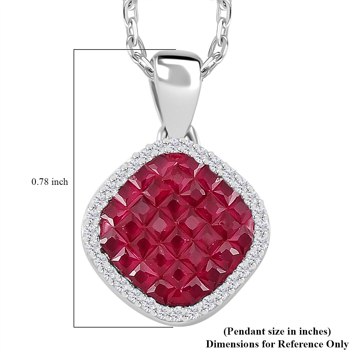 Simulated White and Ruby Color Diamond Mosaic Pendant Necklace (20 Inches) in Rodium Over Sterling Silver 2.30 ctw image number 6