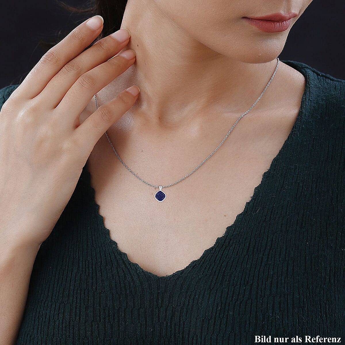 Simulated White and Blue Diamond Mosaic Pendant Necklace in Rodium Over Sterling Silver 20 Inches image number 2