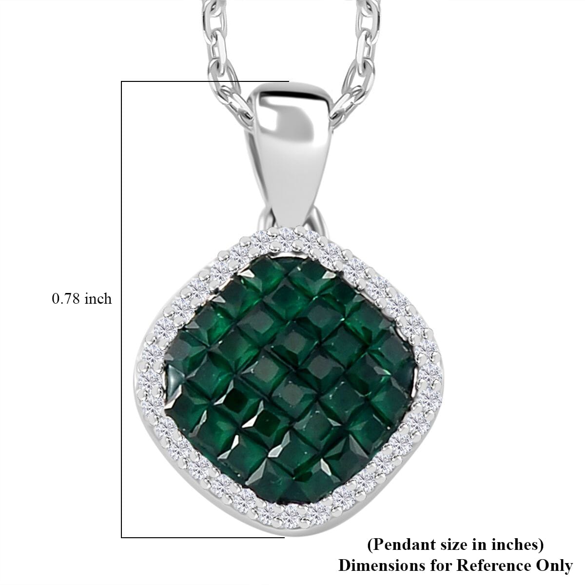 Simulated White and Green Diamond Mosaic Pendant Necklace in Rodium Over Sterling Silver 20 Inches image number 6