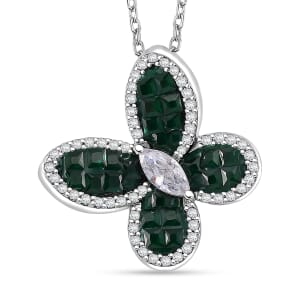 Simulated White and Green Diamond Butterfly Pendant Necklace in Rhodium Over Sterling Silver 20 Inches