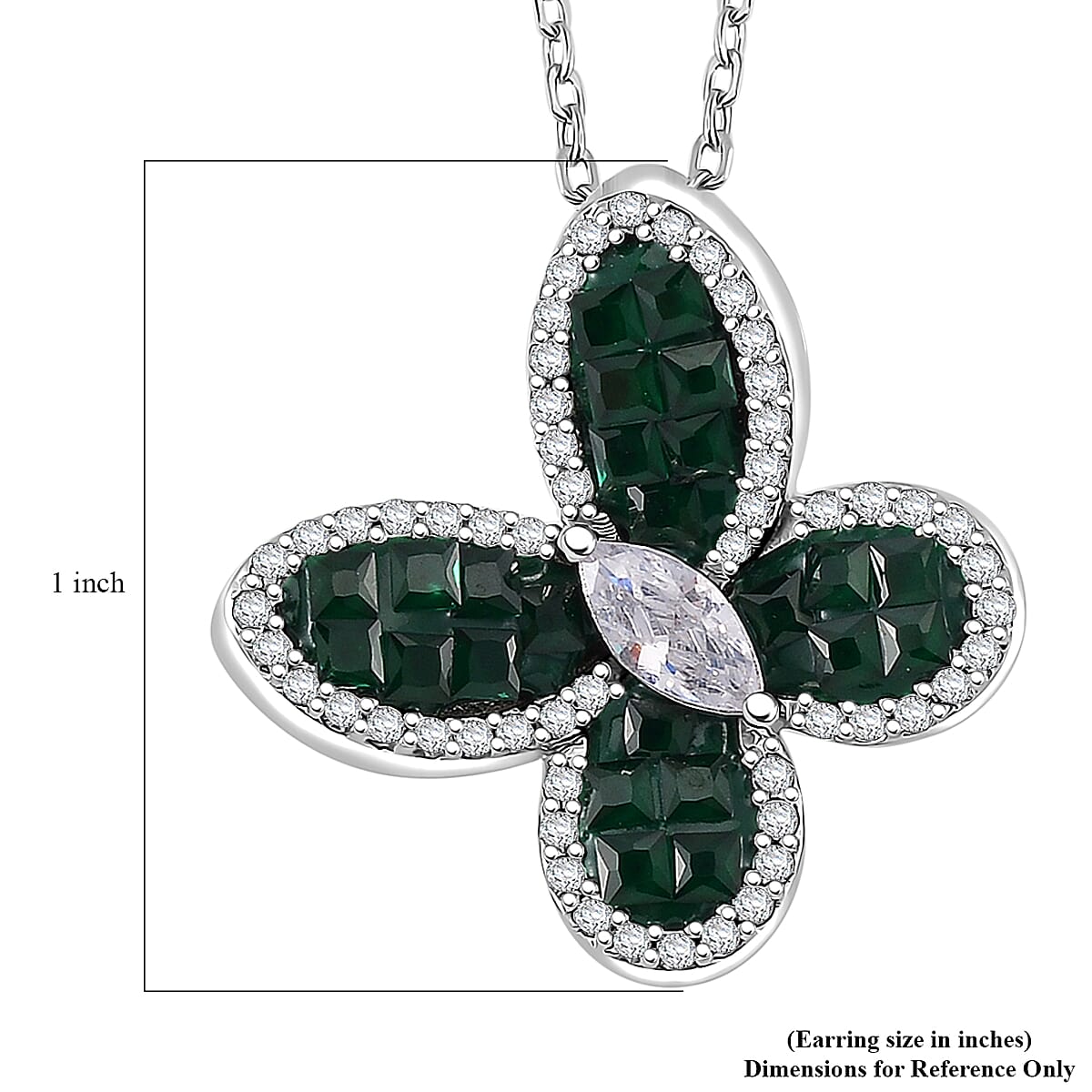 Simulated White and Green Diamond Butterfly Pendant Necklace in Rhodium Over Sterling Silver 20 Inches