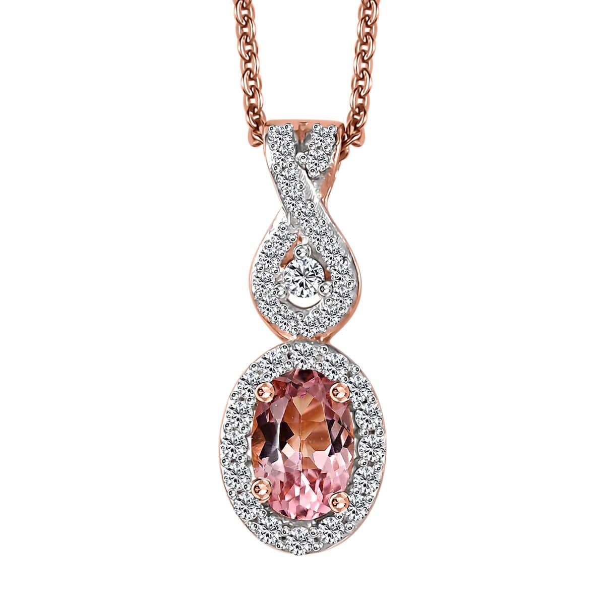 Premium Blush Tourmaline and Moissanite 0.75 ctw Infinity Love Pendant Necklace in 18K Vermeil Rose Gold Over Sterling Silver 20 Inches image number 0