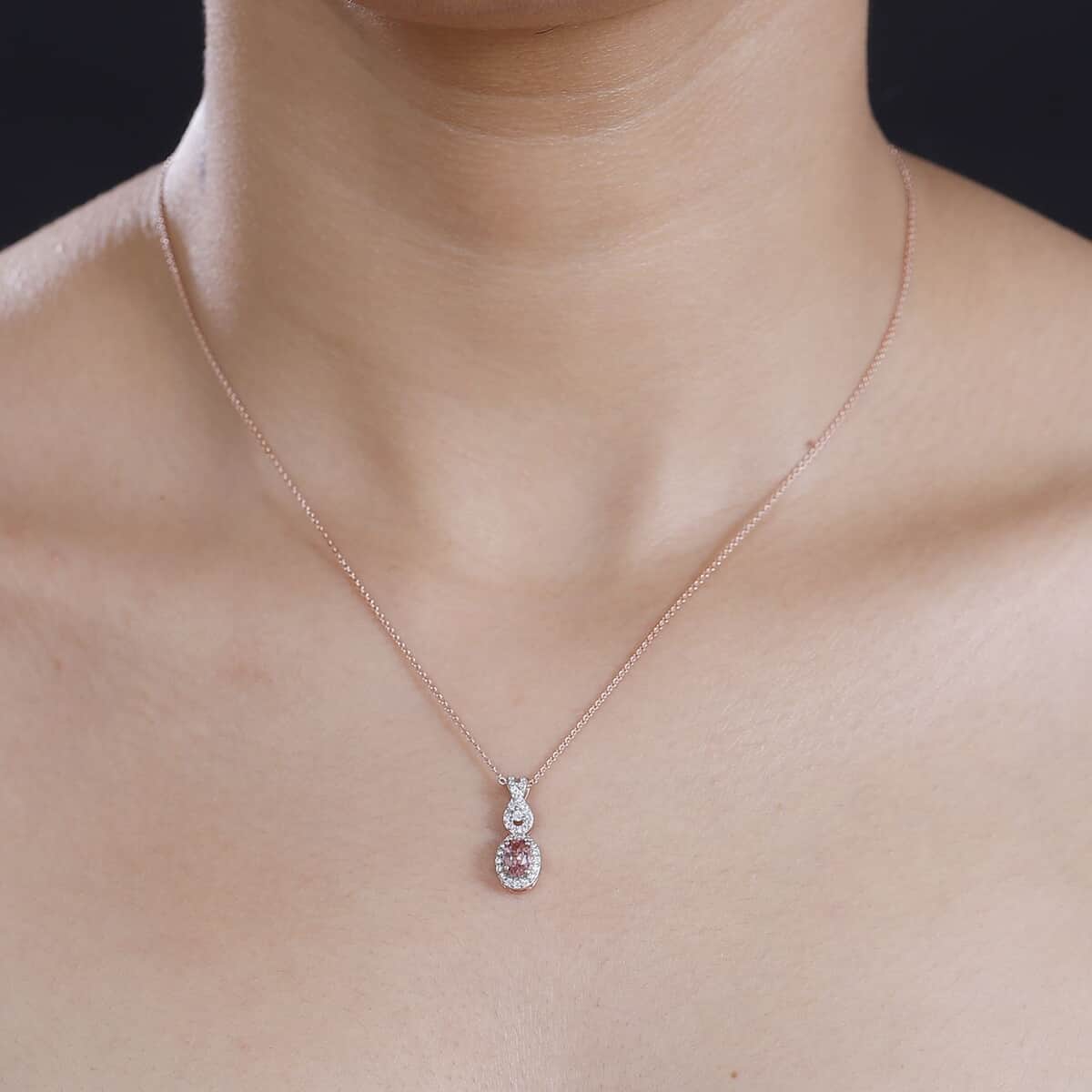 Premium Blush Tourmaline and Moissanite 0.75 ctw Infinity Love Pendant Necklace in 18K Vermeil Rose Gold Over Sterling Silver 20 Inches image number 2