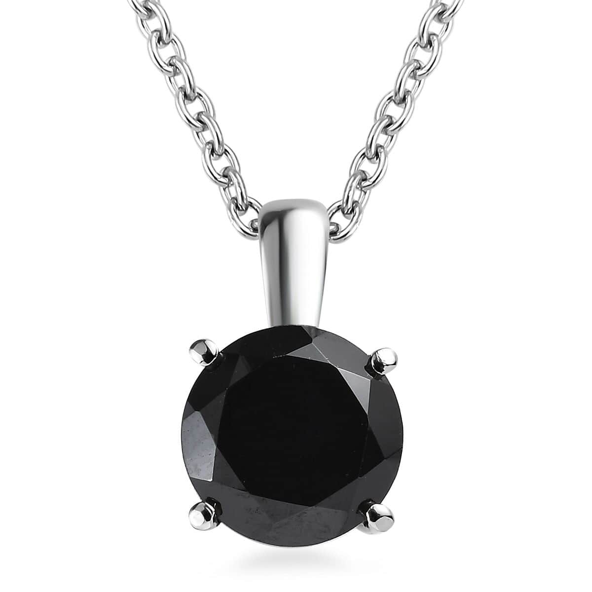 Thai Black Spinel 2.30 ctw Solitaire Pendant Necklace in Stainless Steel 20 Inches image number 0