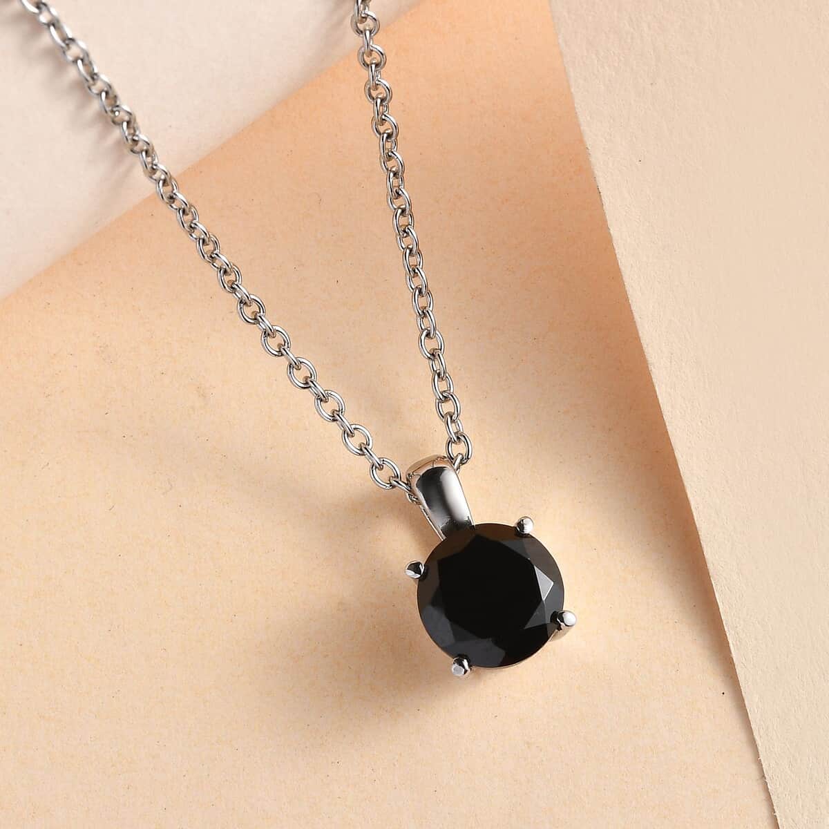 Thai Black Spinel 2.30 ctw Solitaire Pendant Necklace in Stainless Steel 20 Inches image number 1