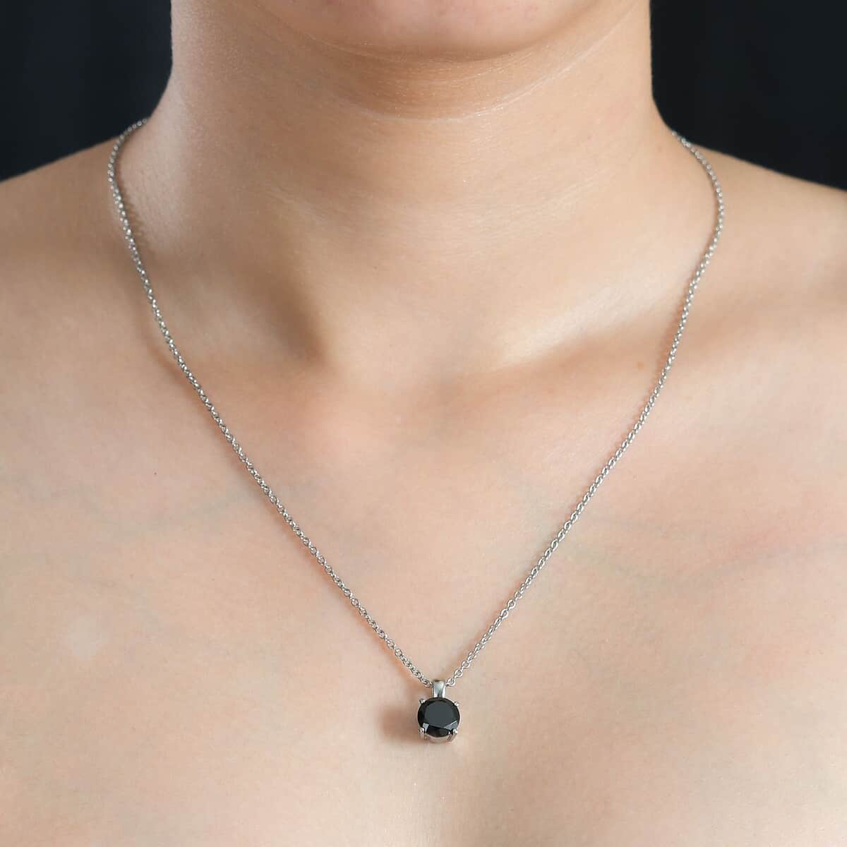 Thai Black Spinel 2.30 ctw Solitaire Pendant Necklace in Stainless Steel 20 Inches image number 2