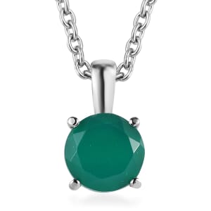 Green Onyx 1.85 ctw Solitaire Pendant Necklace in Stainless Steel 20 Inches