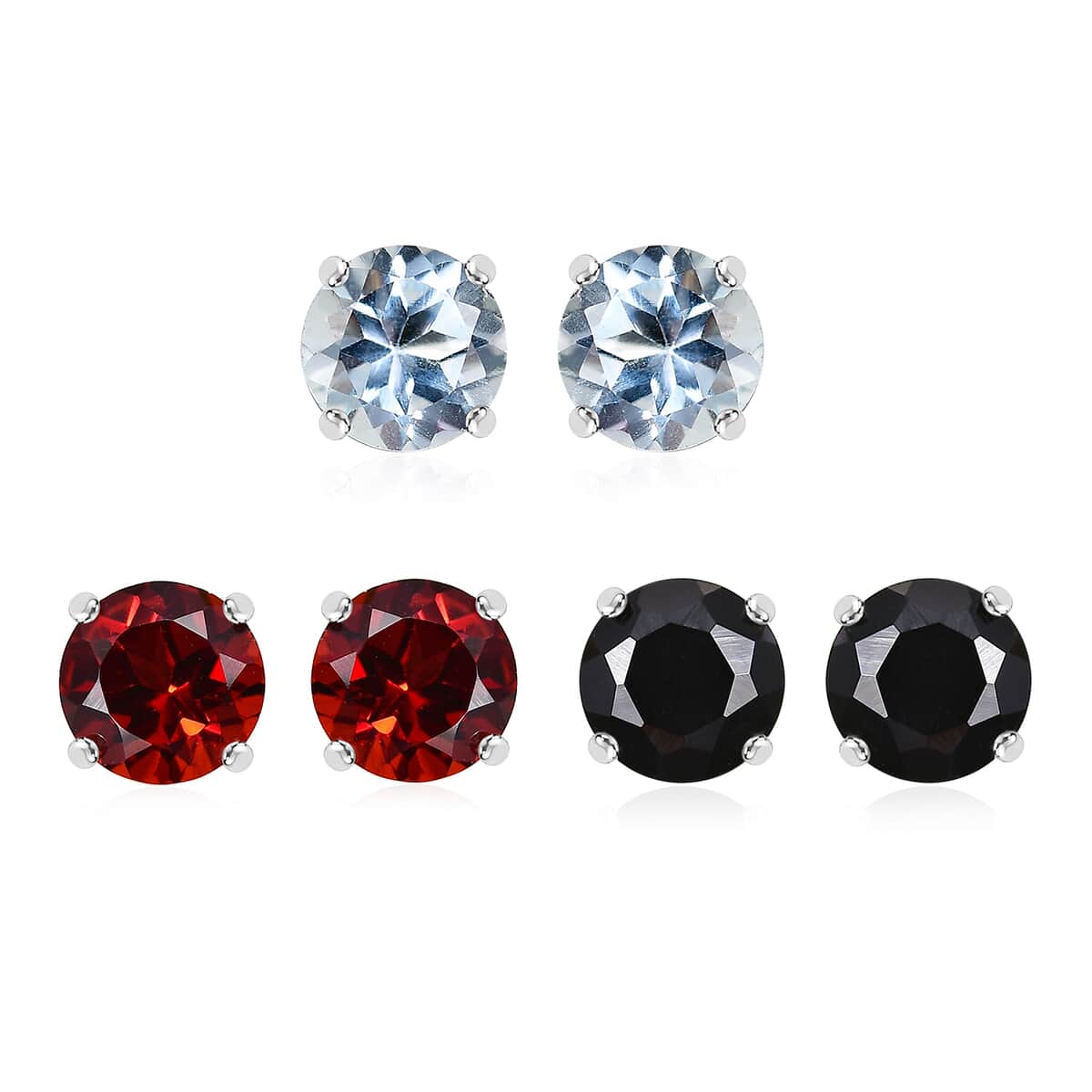 Set of 3 Sky Blue Topaz, Thai Black Spinel and Mozambique Garnet 3.40 ctw Solitaire Stud Earrings in Sterling Silver image number 0