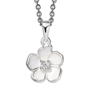 Diamond Accent Flower Pendant in Sterling Silver with Stainless Steel Necklace 20 Inches