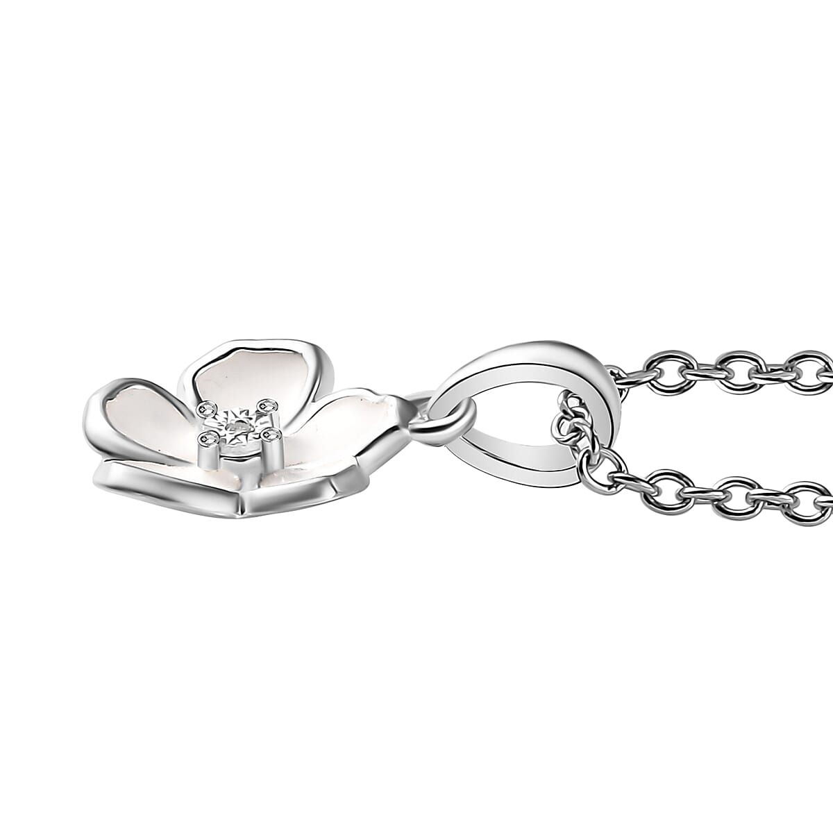 Diamond Accent Flower Pendant in Sterling Silver with Stainless Steel Necklace 20 Inches image number 3