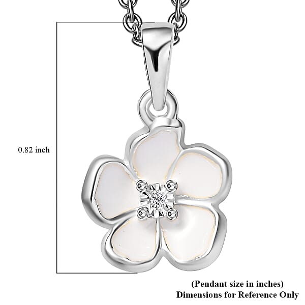 Diamond Accent Flower Pendant in Sterling Silver with Stainless Steel Necklace 20 Inches