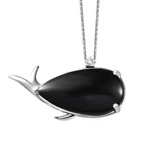 Black Onyx and White Zircon 24.90 ctw Dolphin Pendant Necklace 20 Inches in Rhodium Over Sterling Silver 