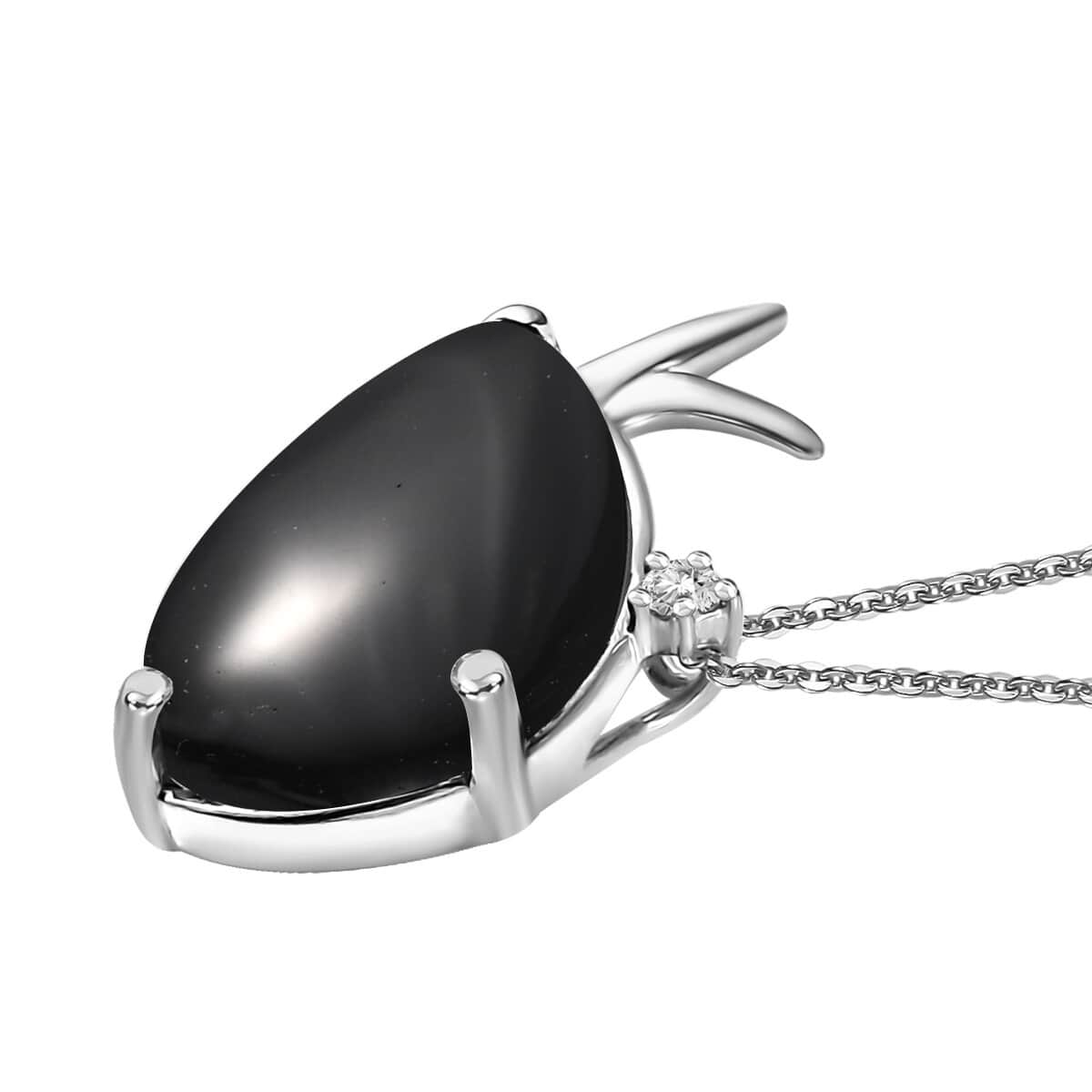 Black Onyx and White Zircon 24.90 ctw Dolphin Pendant Necklace 20 Inches in Rhodium Over Sterling Silver image number 3