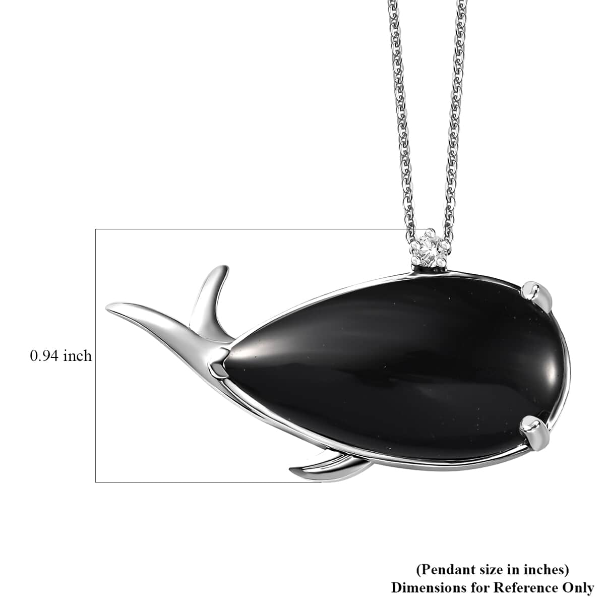 Black Onyx and White Zircon 24.90 ctw Dolphin Pendant Necklace 20 Inches in Rhodium Over Sterling Silver image number 6