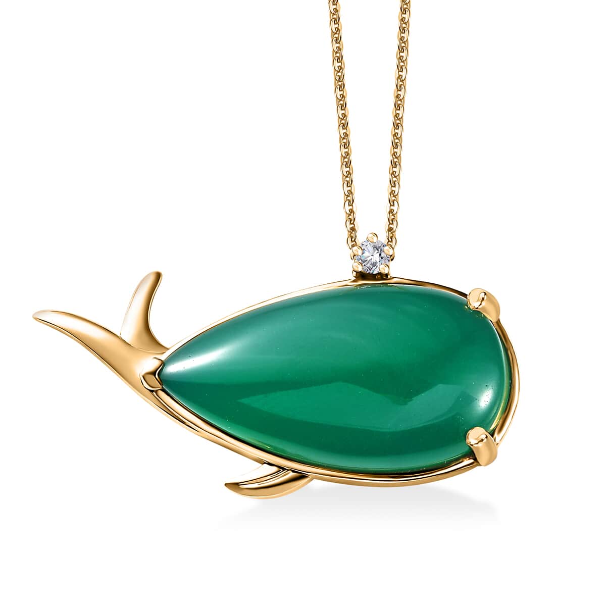 Verde Onyx and White Zircon 24.70 ctw Dolphin Pendant Necklace 20 Inches in 18K Vermeil Yellow Gold Over Sterling Silver  image number 0