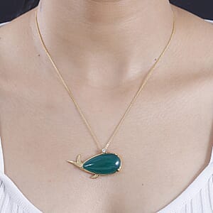 Verde Onyx and White Zircon 24.70 ctw Dolphin Pendant Necklace 20 Inches in 18K Vermeil Yellow Gold Over Sterling Silver 