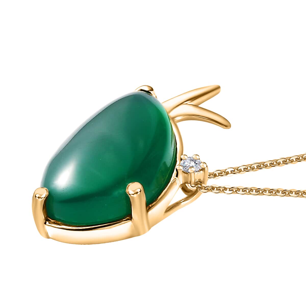 Verde Onyx and White Zircon 24.70 ctw Dolphin Pendant Necklace 20 Inches in 18K Vermeil Yellow Gold Over Sterling Silver  image number 3