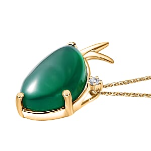 Verde Onyx and White Zircon 24.70 ctw Dolphin Pendant Necklace 20 Inches in 18K Vermeil Yellow Gold Over Sterling Silver 