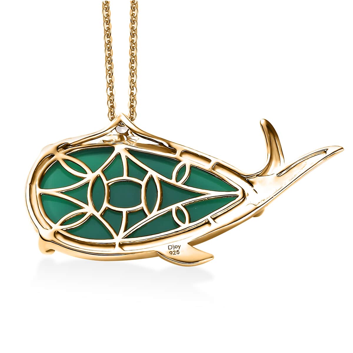 Verde Onyx and White Zircon 24.70 ctw Dolphin Pendant Necklace 20 Inches in 18K Vermeil Yellow Gold Over Sterling Silver  image number 4