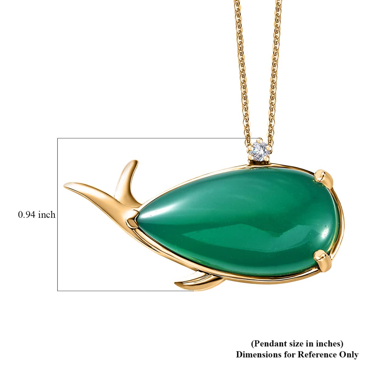 Verde Onyx and White Zircon 24.70 ctw Dolphin Pendant Necklace 20 Inches in 18K Vermeil Yellow Gold Over Sterling Silver  image number 6