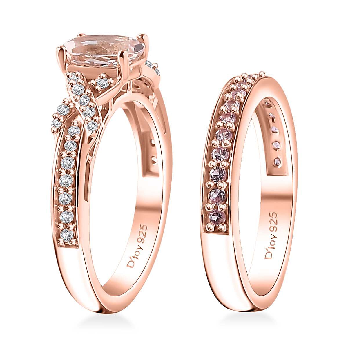 Premium Marropino Morganite and Multi Gemstone 1.25 ctw Set of 2 Infinity Love Ring in 18K Vermeil Rose Gold Over Sterling Silver (Size 5.0)