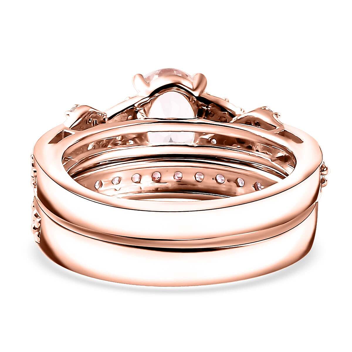 Premium Marropino Morganite and Multi Gemstone 1.25 ctw Set of 2 Infinity Love Ring in 18K Vermeil Rose Gold Over Sterling Silver (Size 5.0)