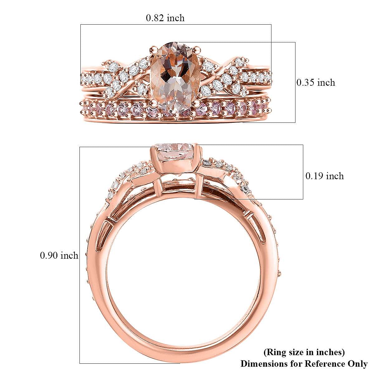 Premium Marropino Morganite and Multi Gemstone 1.25 ctw Set of 2 Infinity Love Ring in 18K Vermeil Rose Gold Over Sterling Silver (Size 5.0)