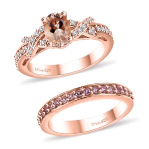 Premium Marropino Morganite and Multi Gemstone 1.25 ctw Set of 2 Infinity Love Ring in 18K Vermeil Rose Gold Over Sterling Silver (Size 7.0)