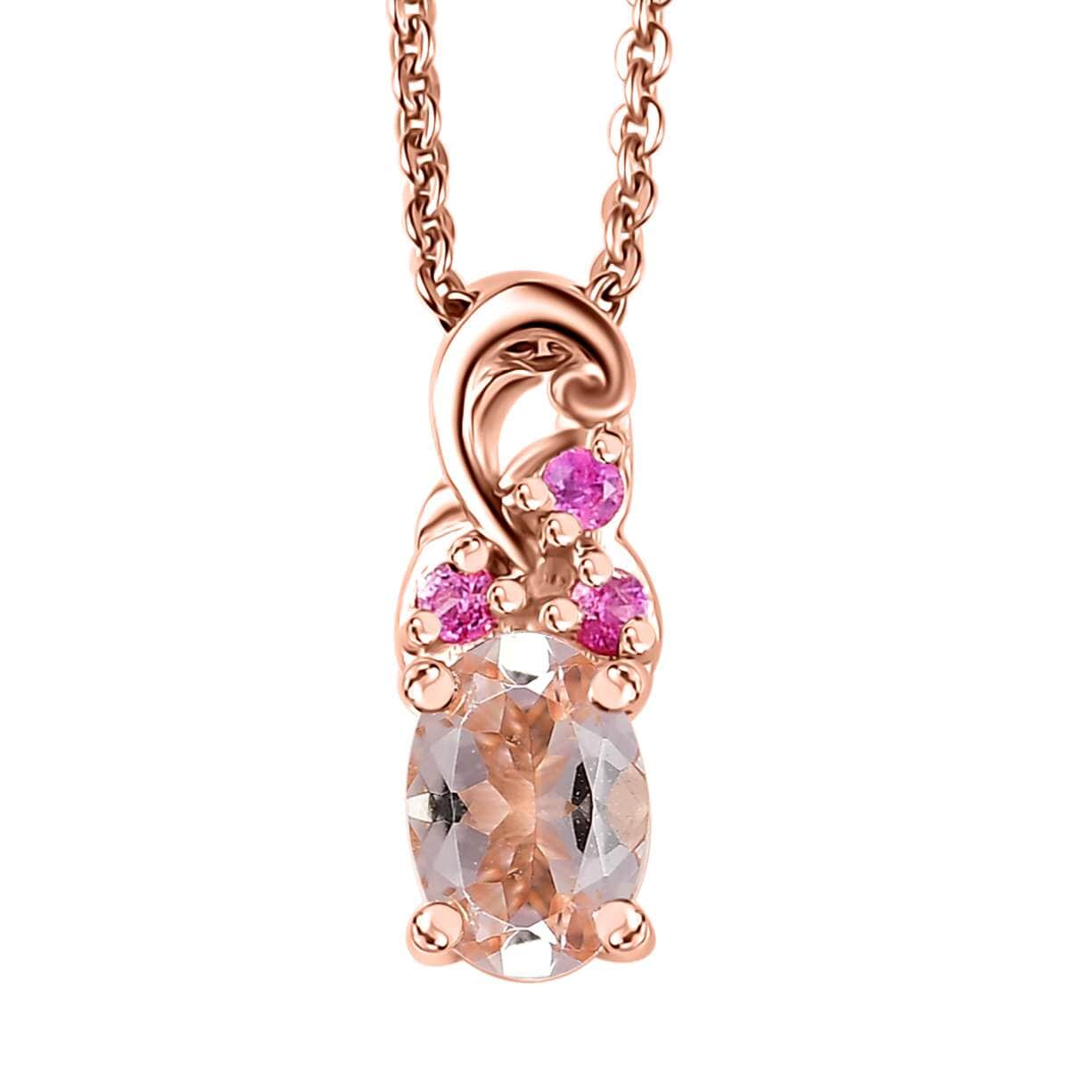 Premium Marropino Morganite and Madagascar Pink Sapphire 0.65 ctw Bougainvillea Flower Pendant Necklace in 18K Vermeil Rose Gold Over Sterling Silver 20 Inches image number 0