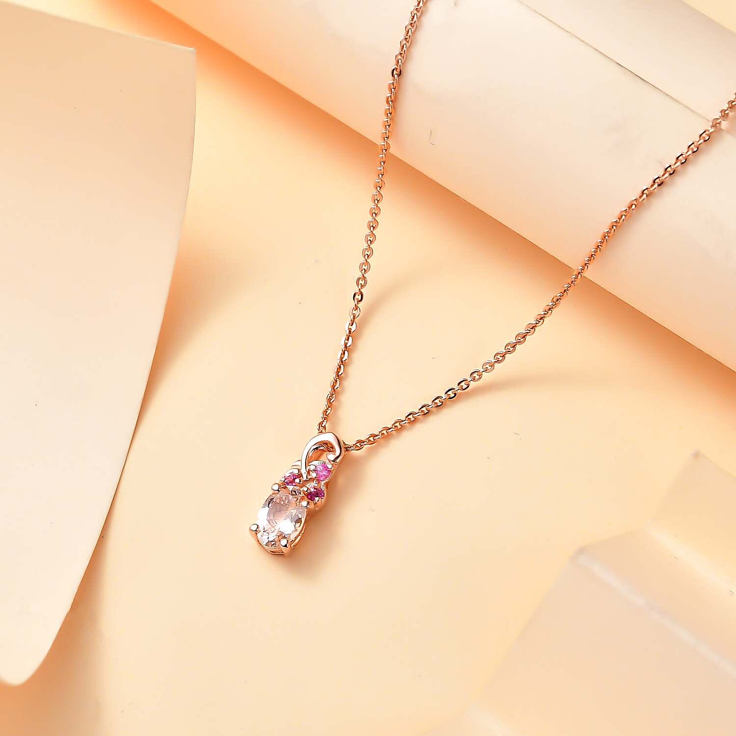 Premium Marropino Morganite and Madagascar Pink Sapphire 0.65 ctw Bougainvillea Flower Pendant Necklace in 18K Vermeil Rose Gold Over Sterling Silver 20 Inches
