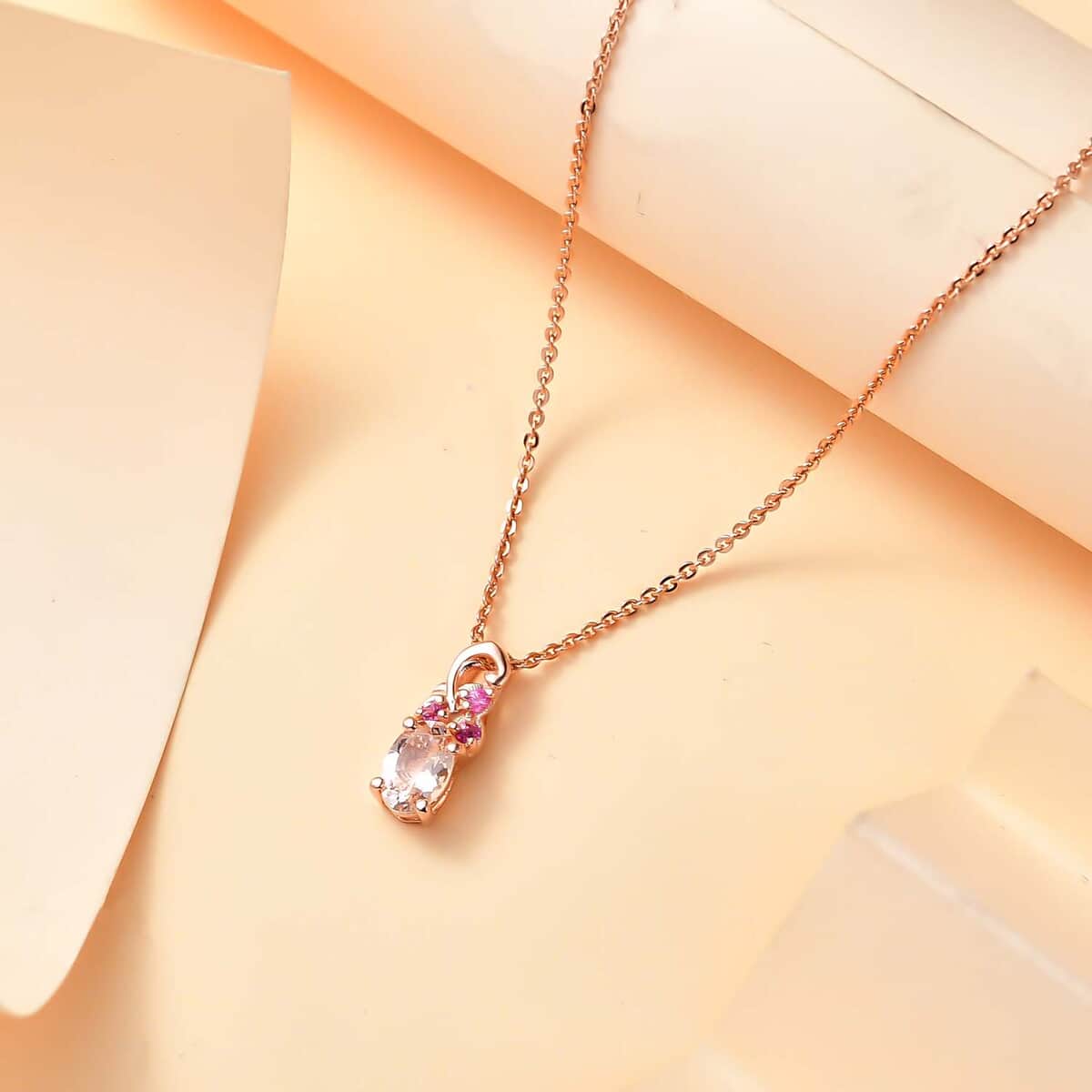 Premium Marropino Morganite and Madagascar Pink Sapphire 0.65 ctw Bougainvillea Flower Pendant Necklace in 18K Vermeil Rose Gold Over Sterling Silver 20 Inches image number 1