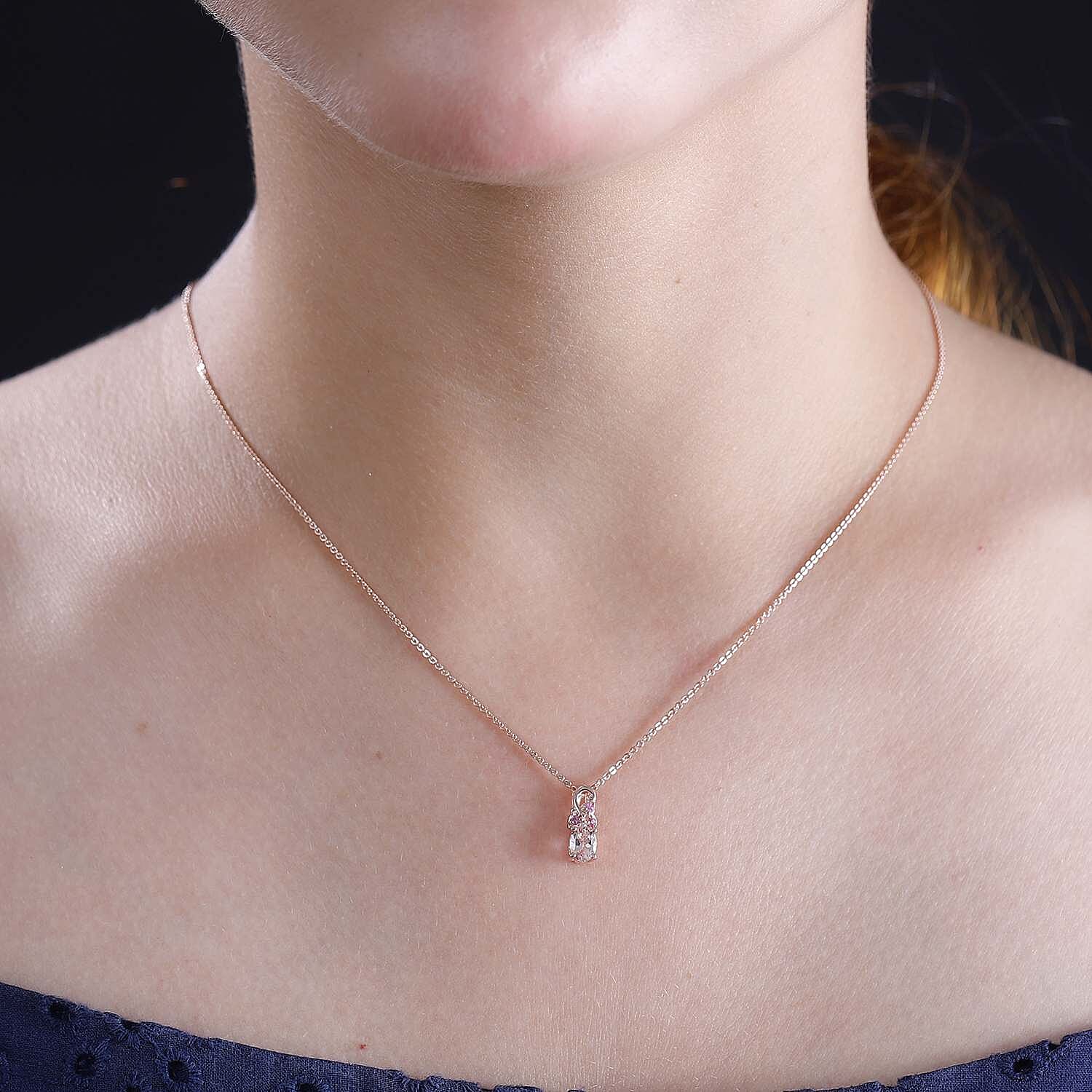 Premium Marropino Morganite and Madagascar Pink Sapphire 0.65 ctw Bougainvillea Flower Pendant Necklace in 18K Vermeil Rose Gold Over Sterling Silver 20 Inches