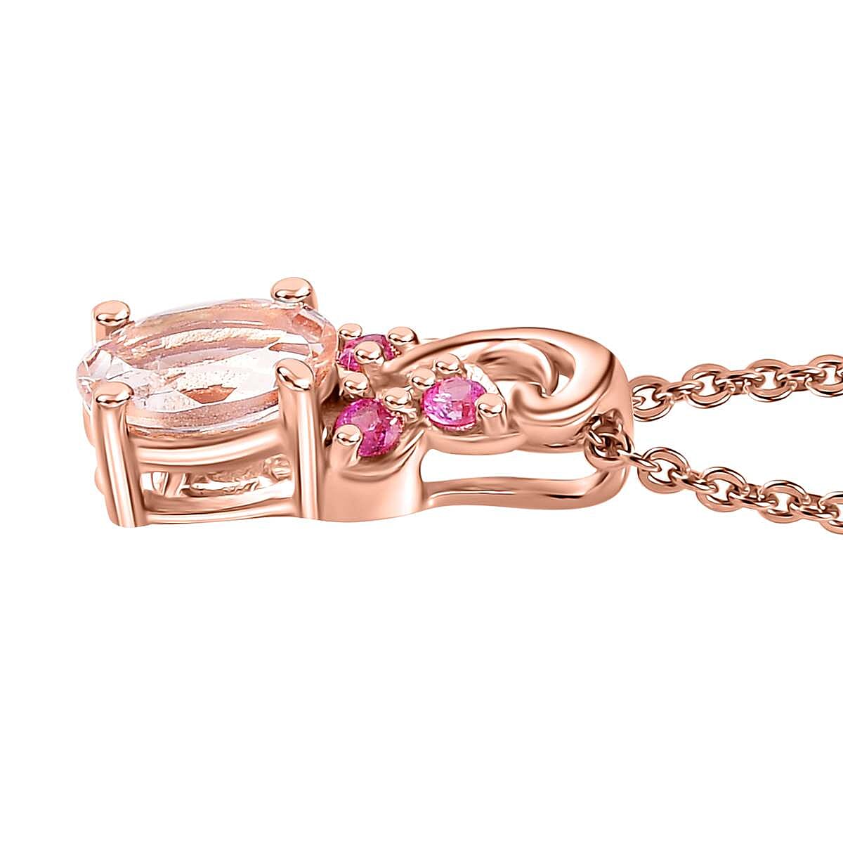 Premium Marropino Morganite and Madagascar Pink Sapphire 0.65 ctw Bougainvillea Flower Pendant Necklace in 18K Vermeil Rose Gold Over Sterling Silver 20 Inches