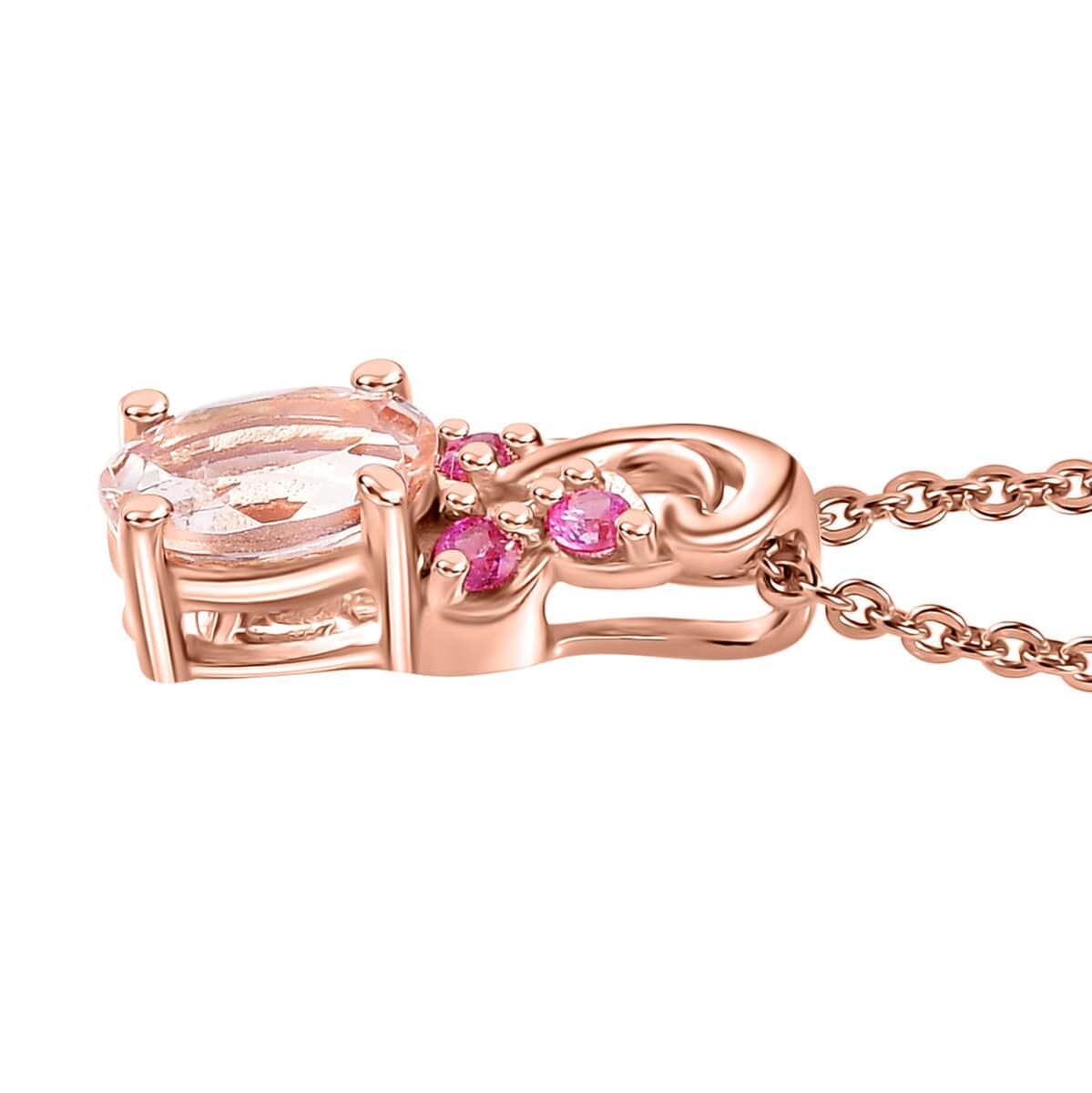 Premium Marropino Morganite and Madagascar Pink Sapphire 0.65 ctw Bougainvillea Flower Pendant Necklace in 18K Vermeil Rose Gold Over Sterling Silver 20 Inches image number 3