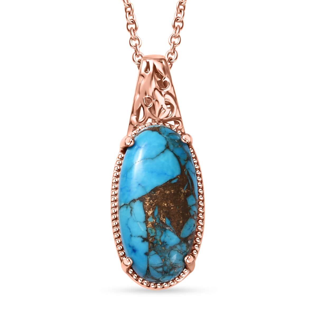 Matrix Chestnut Brine Turquoise 8.60 ctw Pendant in 14K RG Over Copper with Magnet and ION Plated RG Stainless Steel 20 Inches image number 0