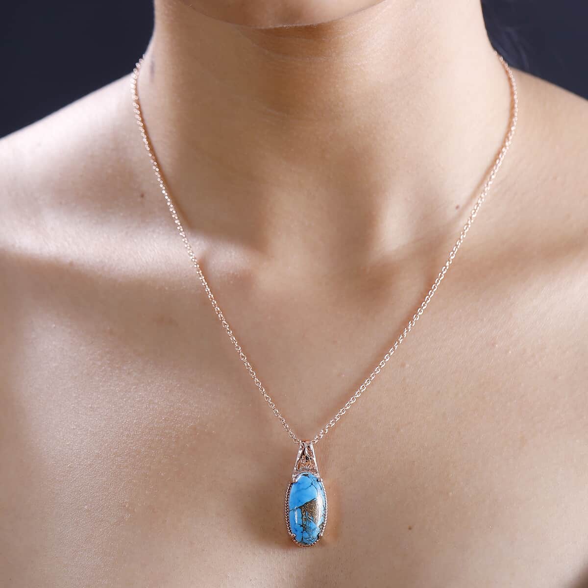 Matrix Chestnut Brine Turquoise 8.60 ctw Pendant in 14K RG Over Copper with Magnet and ION Plated RG Stainless Steel 20 Inches image number 2